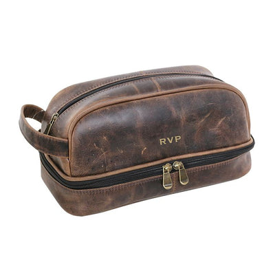 DayTrekr Travel Kit with Zip Bottom -Distressed Leather